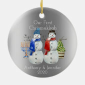 Hanukkah Snowman Kerstmis Onze eerste Chrismukkah  Keramisch Ornament (Achterkant)