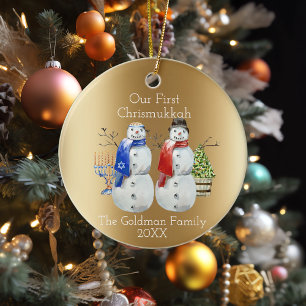 Hanukkah Snowman Kerstmis Onze eerste Chrismukkah  Keramisch Ornament
