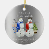 Hanukkah Snowman Kerstmis Onze eerste Chrismukkah Keramisch Ornament (Voorkant)