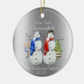 Hanukkah Snowman Kerstmis Onze eerste Chrismukkah Keramisch Ornament (Links)