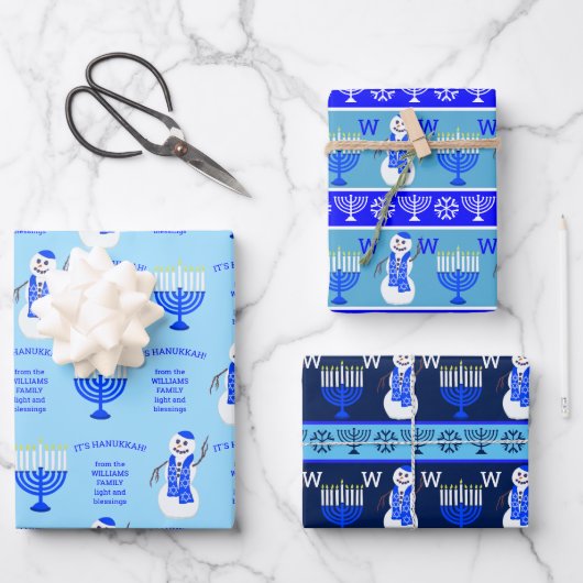 Hanukkah Snowman Monogram Holiday Assortation Inpakpapier Vel (Voorkant)