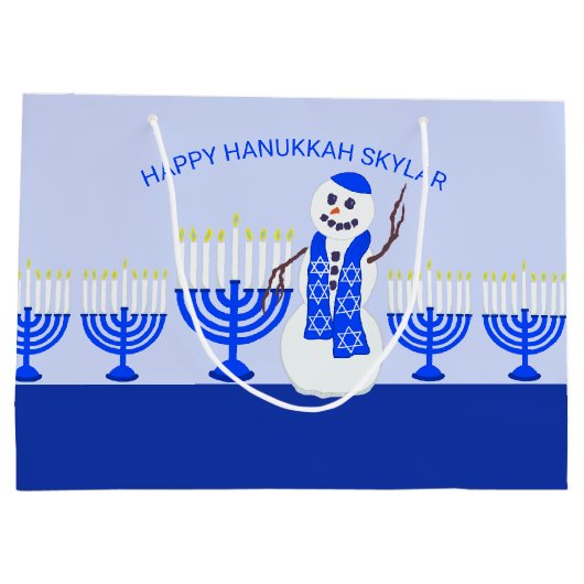 Hanukkah Snowman voegt Jouw naam Fun toe aan de Ki Groot Cadeauzakje (Achterkant)