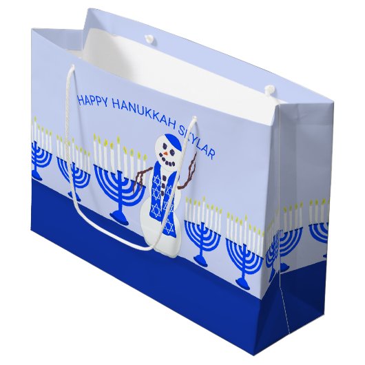 Hanukkah Snowman voegt Jouw naam Fun toe aan de Ki Groot Cadeauzakje (Voorkant Gekanteld)