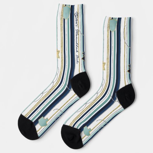 Hanukkah Socks "Blue and Gold Stripes" Sokken (Links)