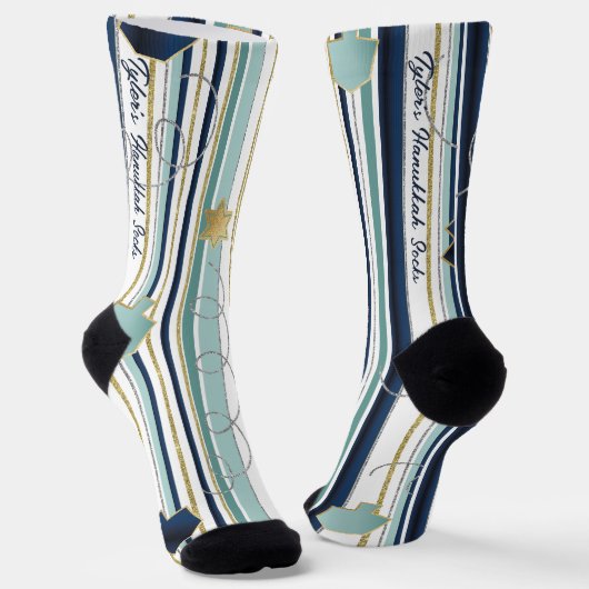 Hanukkah Socks "Blue and Gold Stripes" Sokken (Gebogen)