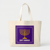 HANUKKAH Star David Menorah Gepersonaliseerd Paars Grote Tote Bag (Voorkant)