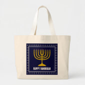HANUKKAH Star David Menorah Personalized DARK BLUE Grote Tote Bag (Voorkant)