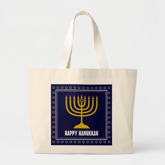 HANUKKAH Star David Menorah Personalized DARK BLUE Grote Tote Bag (Voorkant)