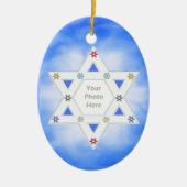 Hanukkah Star en Snowflakes Blue voor foto Keramisch Ornament (Voorkant)
