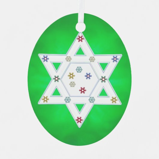 Hanukkah Star en Snowflakes Green Metalen Ornament (Voorkant)