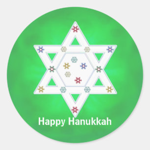 Hanukkah Star en Snowflakes Green Ronde Sticker