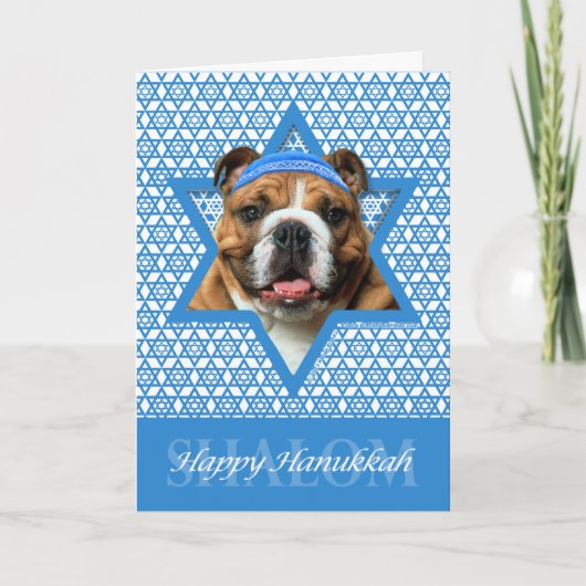 Hanukkah Star of David - Bulldog Feestdagen Kaart (Voorkant)