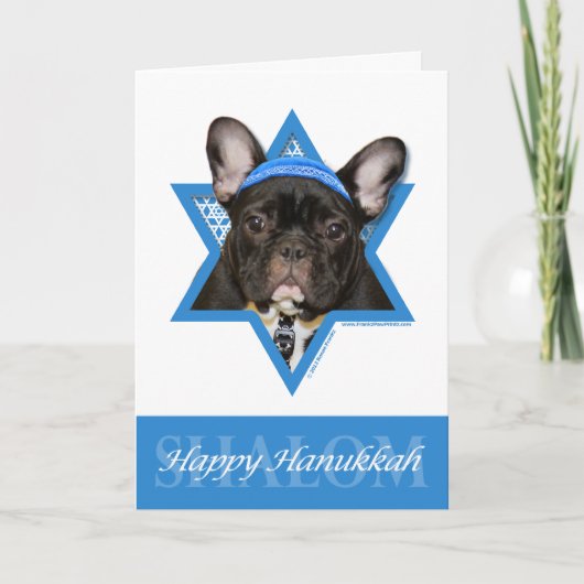 Hanukkah Star van David - French Bulldog - Blauwgr Feestdagen Kaart (Voorkant)