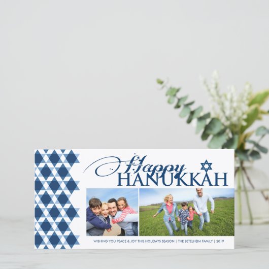 Hanukkah Star van David Geometric Pattern 2 Foto Feestdagenkaart (Staand voorkant)