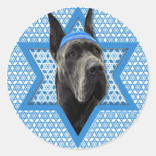 Hanukkah Star van David - Great Dane - Grey Ronde Sticker