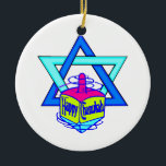 Hanukkah Star van David Keramisch Ornament<br><div class="desc">Happy Hanukkah Star van David met een droom die "Happy Chanukah" zegt, die de joodse feestvreugde en vreugde viert.</div>