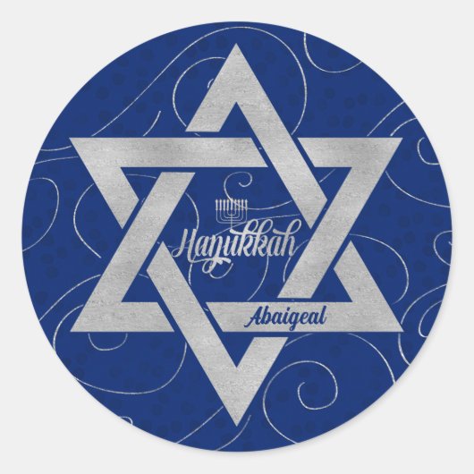 Hanukkah Star van David met Blauw op naam Ronde Sticker (Voorkant)