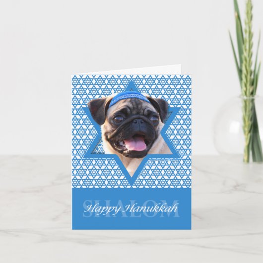 Hanukkah Star van David - Pug Feestdagen Kaart (Voorkant)