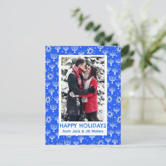 Hanukkah Stars Menorah's AANGEPASTE FOTO Feestdagenkaart (Staand voorkant)