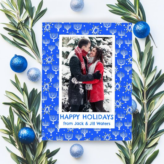 Hanukkah Stars Menorah's AANGEPASTE FOTO Feestdagenkaart