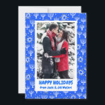 Hanukkah Stars Menorahs CUSTOM PHOTO Holiday Card Kaart<br><div class="desc">Pas deze kaart aan door je eigen foto en tekst toe te voegen op de schattige achtergrond. Bekijk mijn winkel voor meer kleuren en design of laat me weten of je iets op maat wilt. Bedankt om met mij te winkelen!</div>