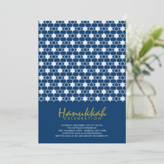 Hanukkah Stars van David Pattern Blue Holiday Part Kaart (Staand voorkant)
