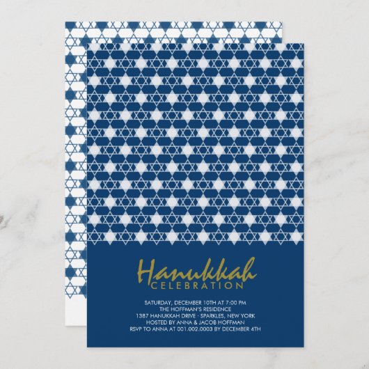 Hanukkah Stars van David Pattern Blue Holiday Part Kaart (Voorkant / Achterkant)