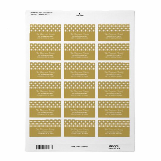 Hanukkah Stars van David Pattern Gold Address Etiket (Full Sheet)