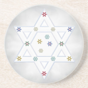 Hanukkah Ster en Sneeuwvlokken Grijs Zandsteen Onderzetter