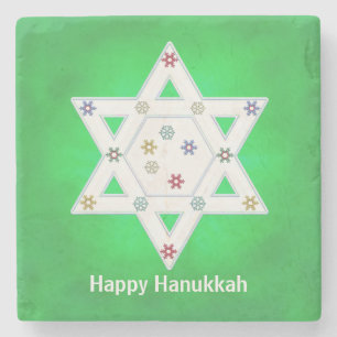Hanukkah Ster en Sneeuwvlokken Groen Stenen Onderzetter