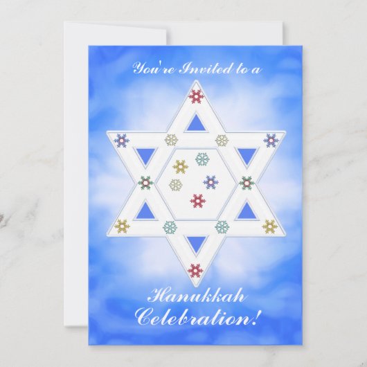 Hanukkah Ster en Sneeuwvlokken Viering Blauw Kaart (Voorkant)