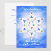 Hanukkah Ster en Sneeuwvlokken Viering Blauw Kaart (Voorkant / Achterkant)