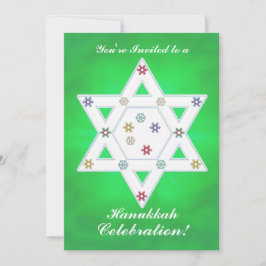 Hanukkah Ster en Sneeuwvlokken Viering Groen Kaart