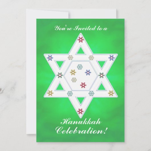 Hanukkah Ster en Sneeuwvlokken Viering Groen Kaart (Voorkant)