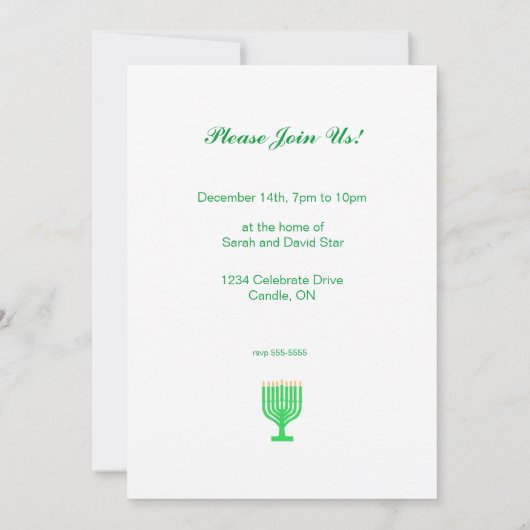 Hanukkah Ster en Sneeuwvlokken Viering Groen Kaart (Achterkant)