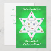 Hanukkah Ster en Sneeuwvlokken Viering Groen Kaart (Voorkant / Achterkant)