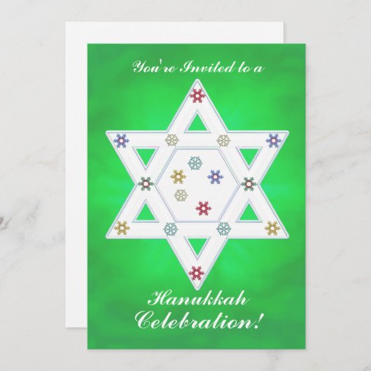 Hanukkah Ster en Sneeuwvlokken Viering Groen Kaart (Voorkant / Achterkant)