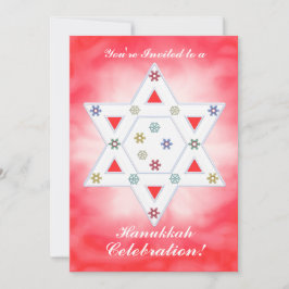 Hanukkah Ster en Sneeuwvlokken Viering Rood Kaart