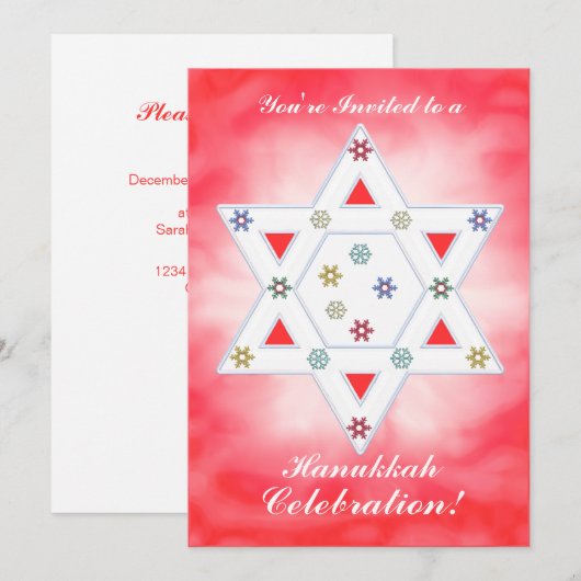 Hanukkah Ster en Sneeuwvlokken Viering Rood Kaart (Voorkant / Achterkant)