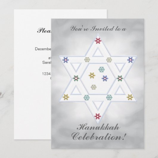Hanukkah Ster en Sneeuwvlokken Viering Zilver Kaart (Voorkant / Achterkant)