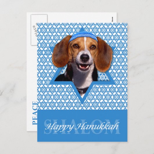 Hanukkah Ster van David - Beagle Feestdagenkaart (Voorkant / Achterkant)