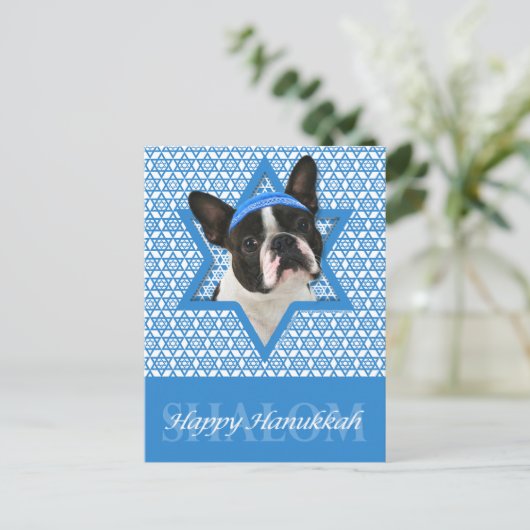 Hanukkah Ster van David - Boston Terrier Feestdagenkaart (Staand voorkant)