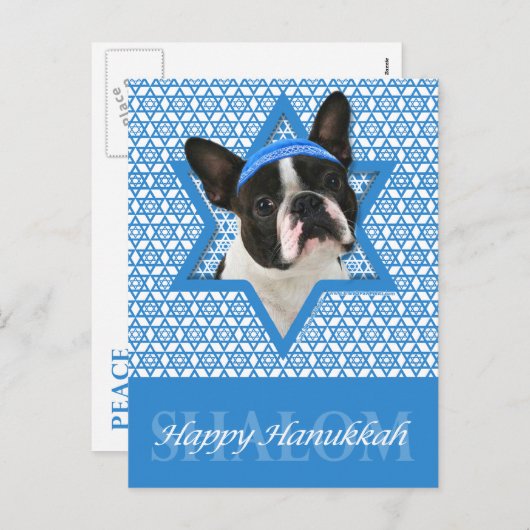 Hanukkah Ster van David - Boston Terrier Feestdagenkaart (Voorkant / Achterkant)