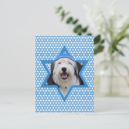 Hanukkah Ster van David - Oudengelse herdershond Feestdagenkaart (Staand voorkant)
