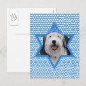 Hanukkah Ster van David - Oudengelse herdershond Feestdagenkaart (Voorkant / Achterkant)