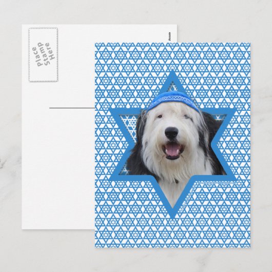 Hanukkah Ster van David - Oudengelse herdershond Feestdagenkaart (Voorkant / Achterkant)