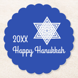 Hanukkah Ster van David Wit op Blauwe Achtergrond Kartonnen Onderzetters
