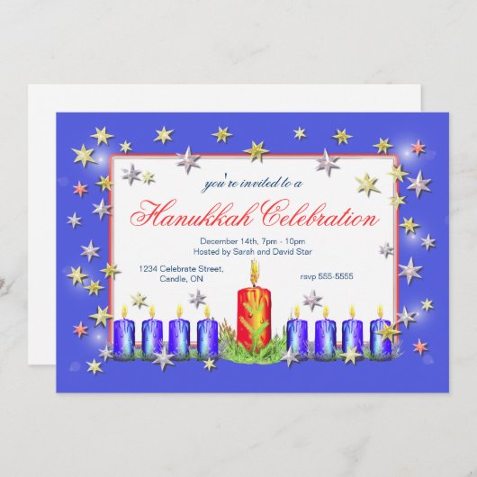 Hanukkah Sterren en Kaarsen Feestviering Kaart (Voorkant / Achterkant)