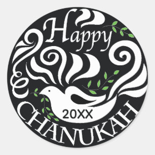 Hanukkah-Stickers (1 1/2"/3") "Blackboard Dove" Ronde Sticker