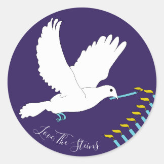 Hanukkah-Stickers (1 1/2 inch/3 inch)"Dove Menorah Ronde Sticker